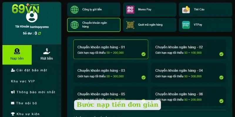 Bước nạp tiền đơn giản