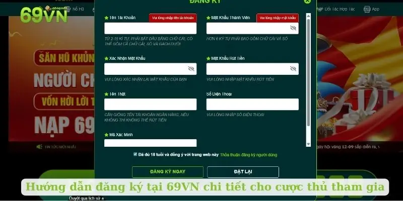 Hướng dẫn đăng ký tại 69VN chi tiết cho cược thủ tham gia