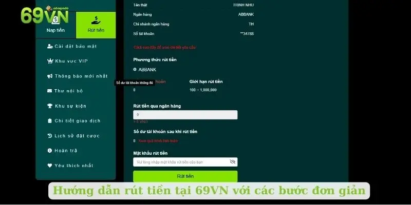 Hướng dẫn rút tiền tại 69VN với các bước đơn giản